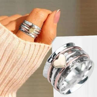 New 925 Sterling Silver Heart Stone Adjustable Ring Women Girls Jewellery Gift