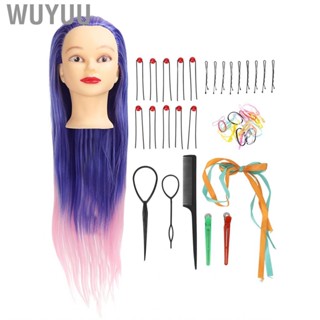 Wuyuu Cosmetology Mannequin Portable Realistic Soft  Hair Head Blue Pink Gradient for Barber Beauty Salon