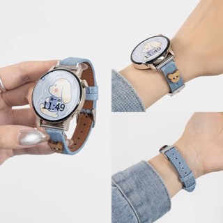 สายนาฬิกาข้อมือหนัง ผ้ายีน ลายหมีน่ารัก แบบเปลี่ยน สําหรับ Imilab W13 W12 Smart Watch