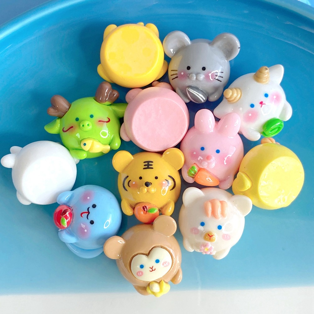 10 ชิ้น สิบสอง ราศีจีน ป้ายหลังแบน เจียรหลังเบี้ย สําหรับกิ๊บติดผม โทรศัพท์ เครื่องประดับ งานฝีมือ อุปกรณ์ตกแต่ง