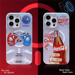 เคสโทรศัพท์มือถือ ซิลิโคนนุ่ม กันกระแทก ลาย Coca Cola Pepsi เลเซอร์เรืองแสง แฟชั่น สําหรับ iPhone 15 Pro Max 11 12 Pro Max 13 14 Pro Max