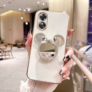 เคสโทรศัพท์มือถือนิ่ม ลายมินนี่เมาส์ พร้อมกระจกแต่งหน้า หรูหรา สําหรับ OPPO A58 4G 2023 A78 4G A58 5G A78 5G A58X A17 A17K