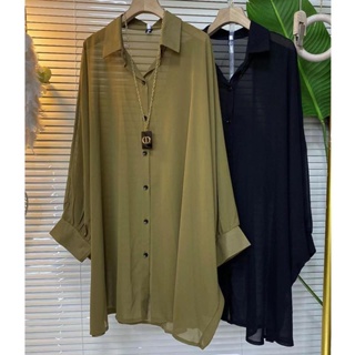 【Blouse Oversize】เสื้อโปโล แขนยาว กันแดด พลัสไซซ์ สไตล์เกาหลี แฟชั่น (50-150 กก.)