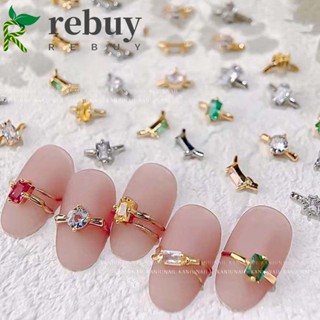 Rebuy แหวนคริสตัล 3D สีเงิน สีทอง สําหรับตกแต่งเล็บ DIY