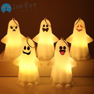 Janfat โคมไฟฟักทอง LED พลาสติก สีพื้น พร้อมปุ่มกด พร็อพถ่ายรูป ลายการ์ตูนผี 2 ชิ้น