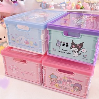 Sanrio กล่องเก็บของ ขนาดใหญ่ พร้อมฝาปิด ตะกร้าพลาสติก พับได้ 32x21 ซม. ของเล่นเครื่องสําอาง เครื่องเขียน กล่องเดสก์ท็อป