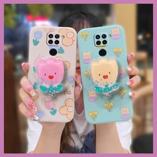 Cartoon Rotatable stand Phone Case For Redmi Note9/Redmi 10X 4G Glitter cute Liquid silicone shell Skin feel silicone