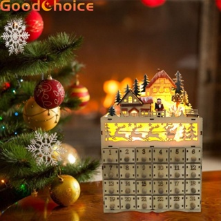 Christmas Wooden Desk Calendar Cabinet with LED Lights and Countdown Ornament