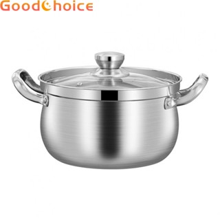 24CM Stainless Steel Induction Base Soup Pot Prevent Overflow with Glass Lid