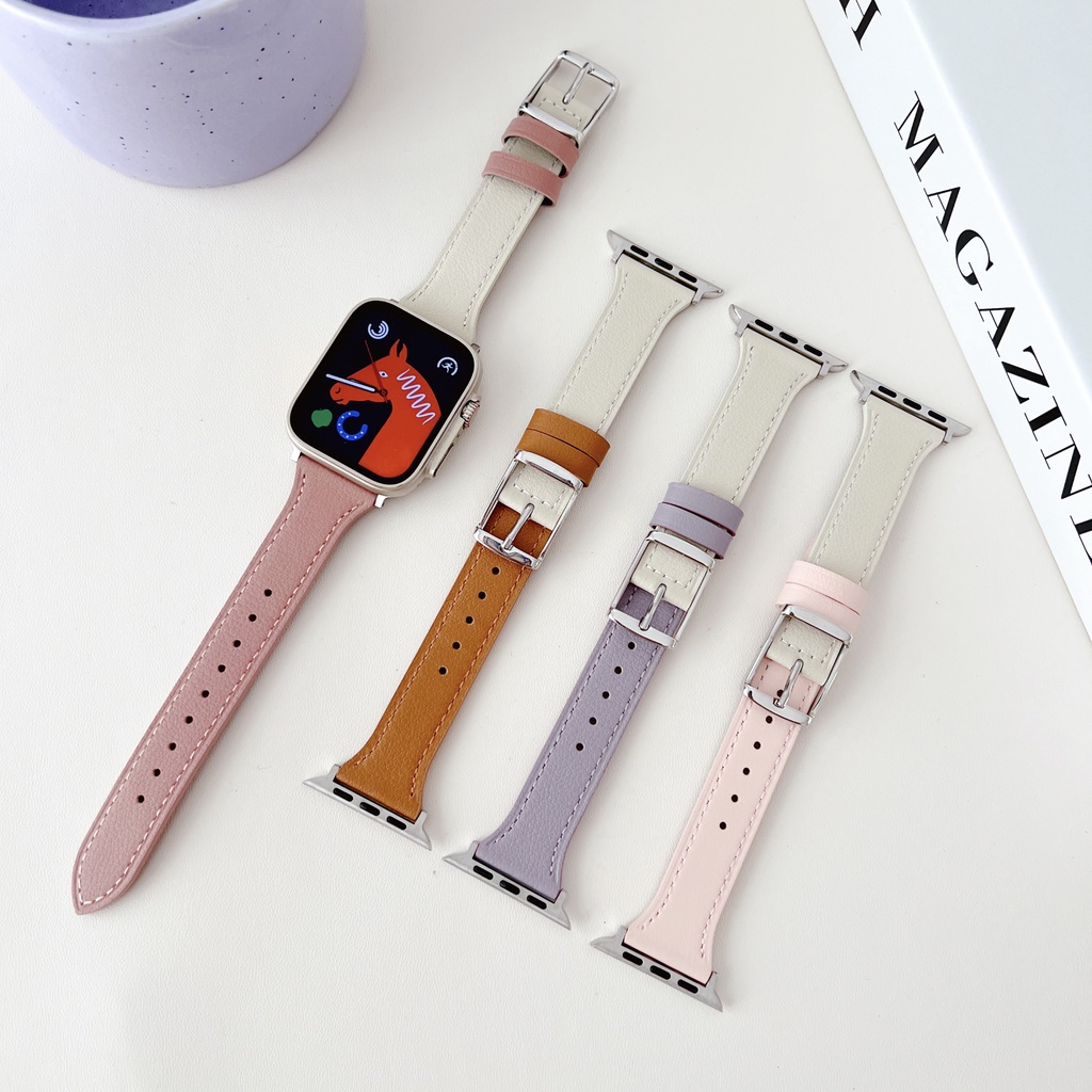 สายนาฬิกาข้อมือ สายหนังวัวแท้ สไตล์ญี่ปุ่น สําหรับ Apple Watch 8 7 SE 6 5 4 3 2 1 SE