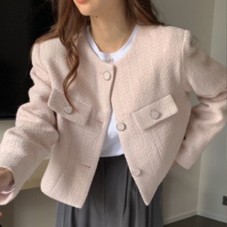 พร้อมส่ง เสื้อโค้ทสั้น คอกลม สไตล์เกาหลี