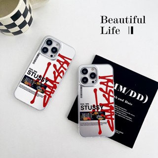 STUSSY ขายดี เคสโทรศัพท์มือถือแฟชั่น เคลือบสองด้าน สีเงิน สําหรับ iPhone 11 14 12 13 Pro Max