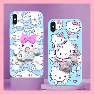 Glitter Anti-fall Phone Case For iphone X/XS Rotatable stand Liquid silicone shell Skin-friendly feel Cartoon phone case ins