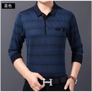 Ice silk POLO shirt mens long-sleeved middle-aged dad autumn moisture absorption sweatshirt high-grade T-shirt casual feeling Tee Paul shirt shirt for boys