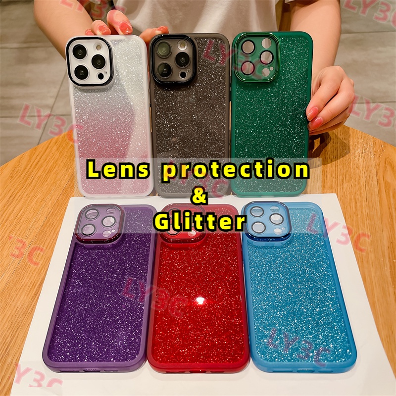 เคสโทรศัพท์มือถือ ซิลิโคนนุ่ม ใส กันรอยเลนส์กล้อง ลายกลิตเตอร์ พร้อมช่องใส่บัตร สําหรับ iPhone 6 6S 7 8 PLUS 6P 6SP 7P 8P XR XS 11 PRO MAX