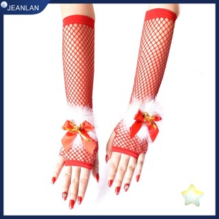 Jeanlan ถุงมือยาว ถุงมือตกปลา กลวงออก แขน ถุงมือ อุปกรณ์คริสต์มาส สีแดง ยืดหยุ่น พังก์ คลับแวร์ วันฮาโลวีน คริสต์มาส