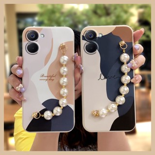 Cartoon Back Cover Phone Case For OPPO Realme V20 Liquid silicone shell Lens bump protection Pearl bracelet Nordic style