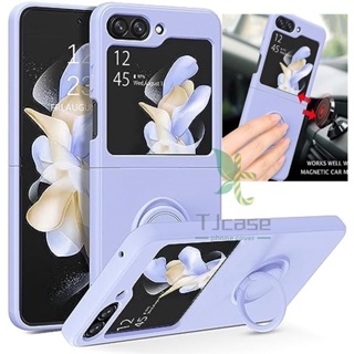 เคสโทรศัพท์ซิลิโคน แบบบาง พร้อมแหวนขาตั้ง สําหรับ Samsung Galaxy Z Flip 5 Z Flip 4 Z Flip 3