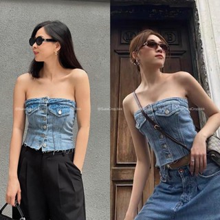 SueaCrop.bkk - Denim Tube Top เกาะอกยีนส์ Y2k น่ารักมากๆ เสื้อยีนส์ ชุดเกาะอก ชุดไปคาเฟ่