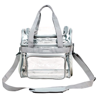 Reusable Women Clear Men Travel Stadium Approved Silver Grey Front Zipper Compartment Lunch Bag