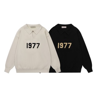 Essentials- เสื้อกันหนาวโปโล ผ้าถัก มีฮู้ด สไตล์ unisex 1977 Krwe