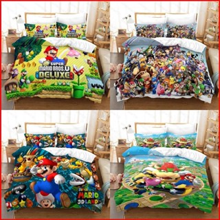 Yb1 ชุดเครื่องนอน ผ้าปูที่นอน ผ้าห่ม ลาย Super Mario 3in1 ซักทําความสะอาดได้ ใส่สบาย BY1