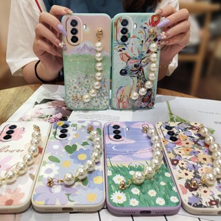 Solid color Camera all inclusive Phone Case For Huawei Nova Y70/Y70 Plus/Enjoy50 4G Lens bump protection Pearl bracelet