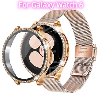 2in1 สายนาฬิกาข้อมือ สเตนเลส พร้อมกระจกนิรภัยกันรอยหน้าจอ สําหรับ Samsung Watch 6 Classic 43 มม. 47 มม. และเคส Samsung Watch 6 5 4 40 มม. 44 มม.