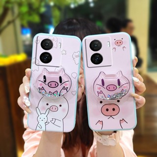 Skin feel silicone Anti-fall Phone Case For VIVO IQOO Z7 The New Rotatable stand Cartoon protective case Skin-friendly feel