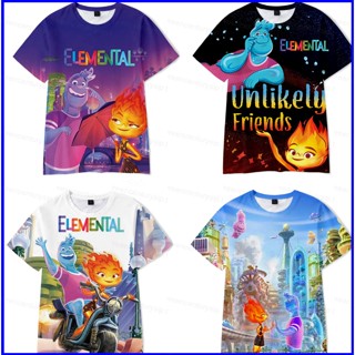 Gp1 เสื้อยืดแขนสั้นลําลอง พิมพ์ลายภาพยนตร์ Elemental Elemental 3D พลัสไซซ์ สําหรับเด็กผู้ชาย และผู้หญิง
