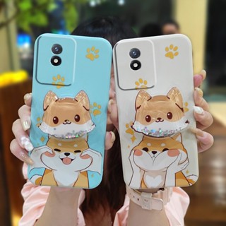 ins phone case Phone Case For VIVO Y02 4G Glitter Cartoon Skin feel silicone Anti-fall Rotatable stand Skin-friendly feel