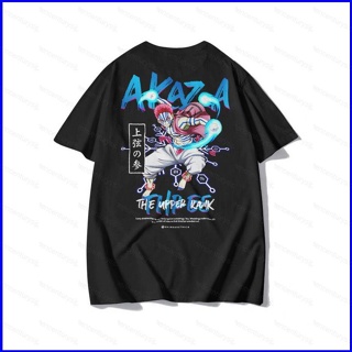 เสื้อยืดแขนสั้นลําลอง พิมพ์ลายกราฟิกอนิเมะ Demon Slayer Akaza GP1 Kimetsu no Yaiba สําหรับผู้ชาย และผู้หญิง PG1