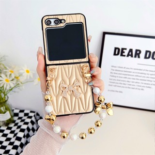 เคสมือถือ แบบหนัง 3D หรูหรา พร้อมสายคล้อง สําหรับ Samsung Galaxy Z Flip 3 4 5 5G