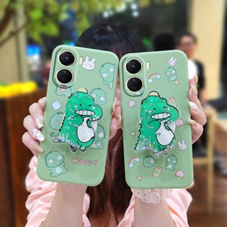 quicksand Skin-friendly feel Phone Case For VIVO Y16 Liquid silicone shell Glitter ins Rotatable stand phone case Cartoon cute