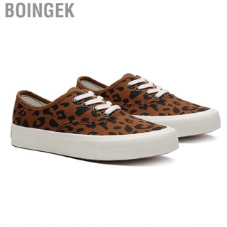 Boingek Women Canvas Shoe  Lace Up Design Reinforced Heel Leopard Print Soft Retro Canvas Shoe with Rubber Sole for Shorts