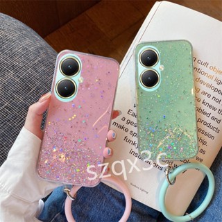 ใหม่ เคสโทรศัพท์มือถือ ซิลิโคนนิ่ม ใส แต่งกลิตเตอร์ พร้อมสายคล้องข้อมือ แฟชั่น สําหรับ VIVO V29 Y78 Y27 Y36 V27 V27e Y02 Y02t V25 V25e 5G 4G