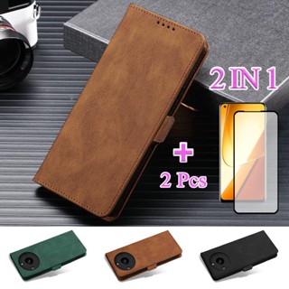 2 IN 1 เคสโทรศัพท์หนัง ฝาพับ พร้อมหน้าจอเซรามิค สองชิ้น สําหรับ Realme 11