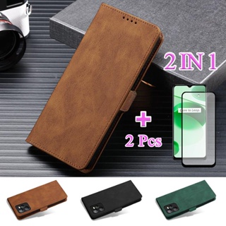 2 IN 1 เคสโทรศัพท์มือถือหนัง พร้อมหน้าจอเซรามิค สองชิ้น สําหรับ Realme C35 Narzo 50A Prime