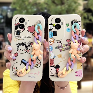 Back Cover soft shell Phone Case For OPPO Reno10 Pro Solid color cute Lens bump protection Bear bracelet phone case Cartoon