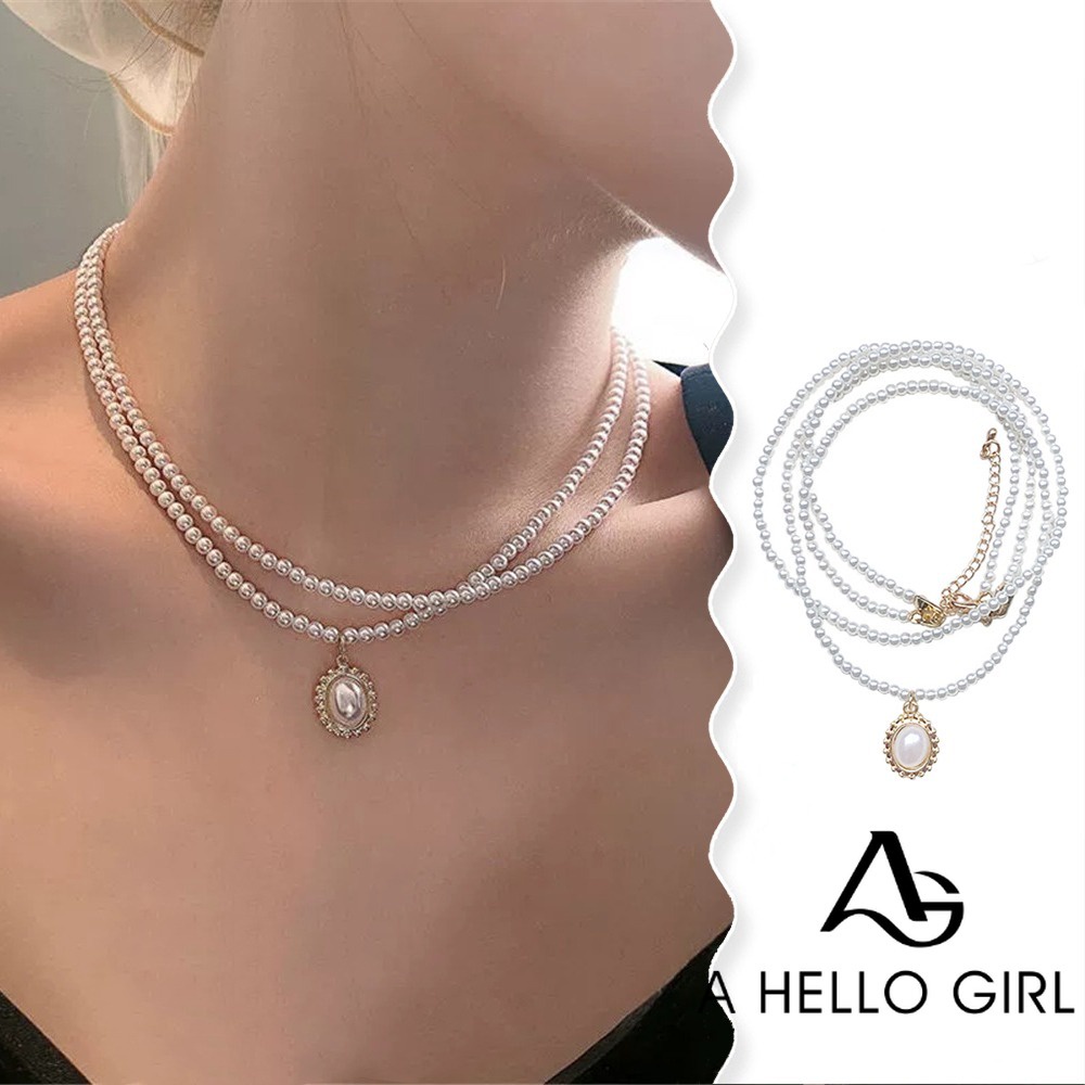 A HELLO GIRL สร้อยคอโซ่ สองชั้น ประดับเพชร สีดํา หรูหรา สไตล์เรียบง่าย สําหรับผู้หญิง