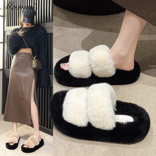 Mumais Slippers Autumn and Winter New Korean Versatile Platform Plush Color Matching Mao Mao Slippers