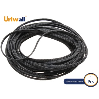 Urlwall ปลอกหุ้มสายเคเบิล ไนล่อนถัก PET ความหนาแน่นสูง ขนาด 15 ม. 4 6 10 12 20 25 มม. สีดํา