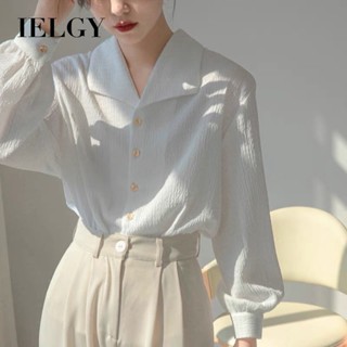 Ielgy เสื้อเชิ้ต ทรงหลวม สีขาว สไตล์ฝรั่งเศส สําหรับผู้หญิง