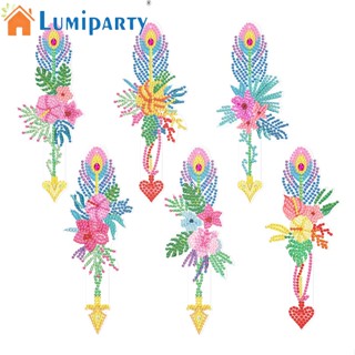 Lumiparty ที่คั่นหนังสือ ปักครอสสติตช์ รูปขนนก ดอกไม้ หลากสี สําหรับผู้เริ่มต้น 6 ชิ้น