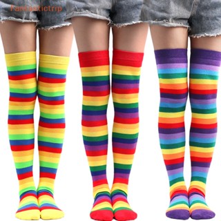 Fantastictrip Women Girls Colorful Striped Over Knee Long Socks