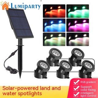 Lumiparty โคมไฟสปอตไลท์ Led พลังงานแสงอาทิตย์ 2000mah แบตเตอรี่ลิเธียม Rgb หลากสี สําหรับสระว่ายน้ํา กลางแจ้ง