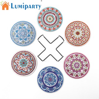 Lumiparty ชุดงานจิตรกรรมเม็ดบีด ทรงเพชร ลายมันดาลา พร้อมที่จับ สําหรับผู้เริ่มต้น 6 ชิ้น