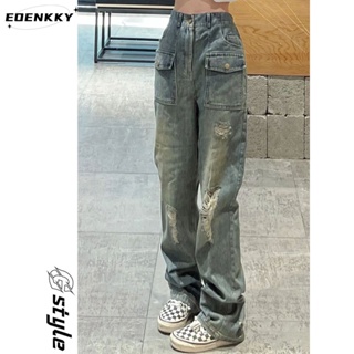 EOENKKY กางเกงขายาว กางเกงยีสน์ผู้หญิง ทรงหลวม ๆ ตรง Retro Hip Hop Pants 2023 NEW Style A27L0CY