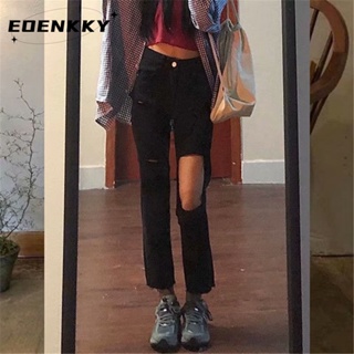 EOENKKY  กางเกงขายาว กางเกงยีสน์ผู้หญิง ทรงหลวม ๆ ตรง Retro Hip Hop Pants 2023 NEW Style  Beautiful Korean Style ทันสมัย fashion A97L85Z 36Z230909