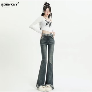 EOENKKY  กางเกงขายาว กางเกงยีสน์ผู้หญิง ทรงหลวม ๆ ตรง Retro Hip Hop Pants 2023 NEW Style  ins ทันสมัย Unique คุณภาพสูง A97L80U 36Z230909